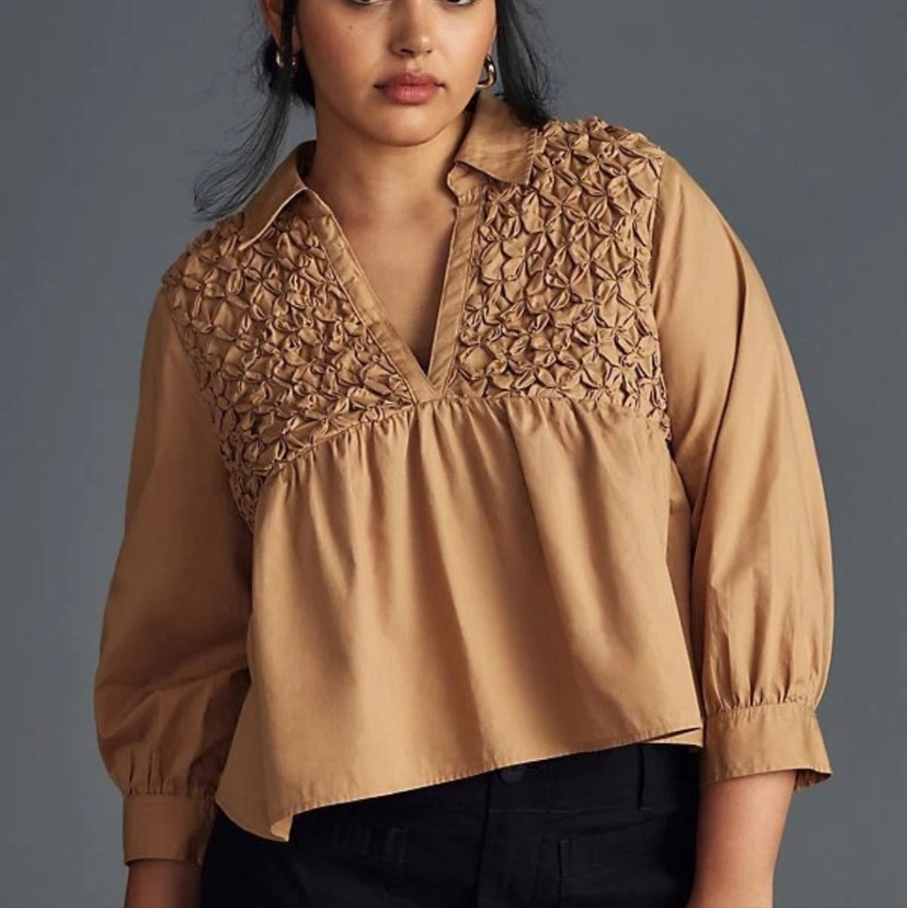 Maeve By Anthropologie Smocked Babydoll Top - Picture 7 of 16
